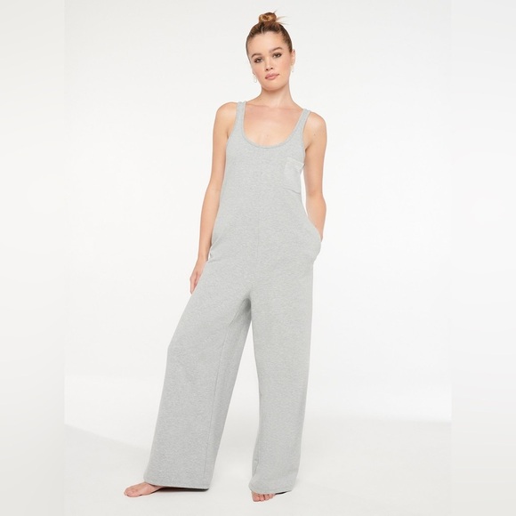 Savage X Fenty Women Wide Leg Knit Jumpsuit Sleeveless 8/10 Gray Lounge Relaxed - Picture 1 of 16